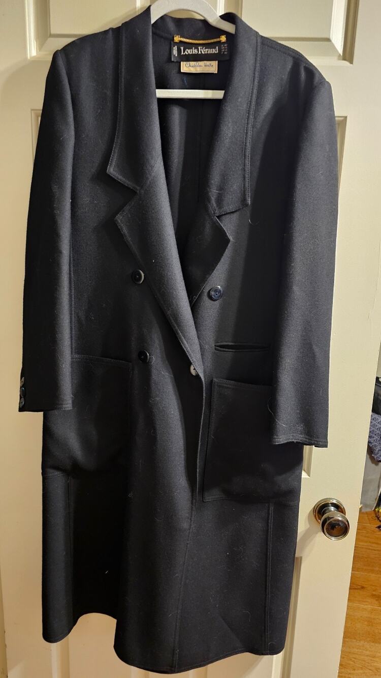 Vintage LOUIS FERAUD Virgin Wool Coat Black Classic Size 10 EUC
